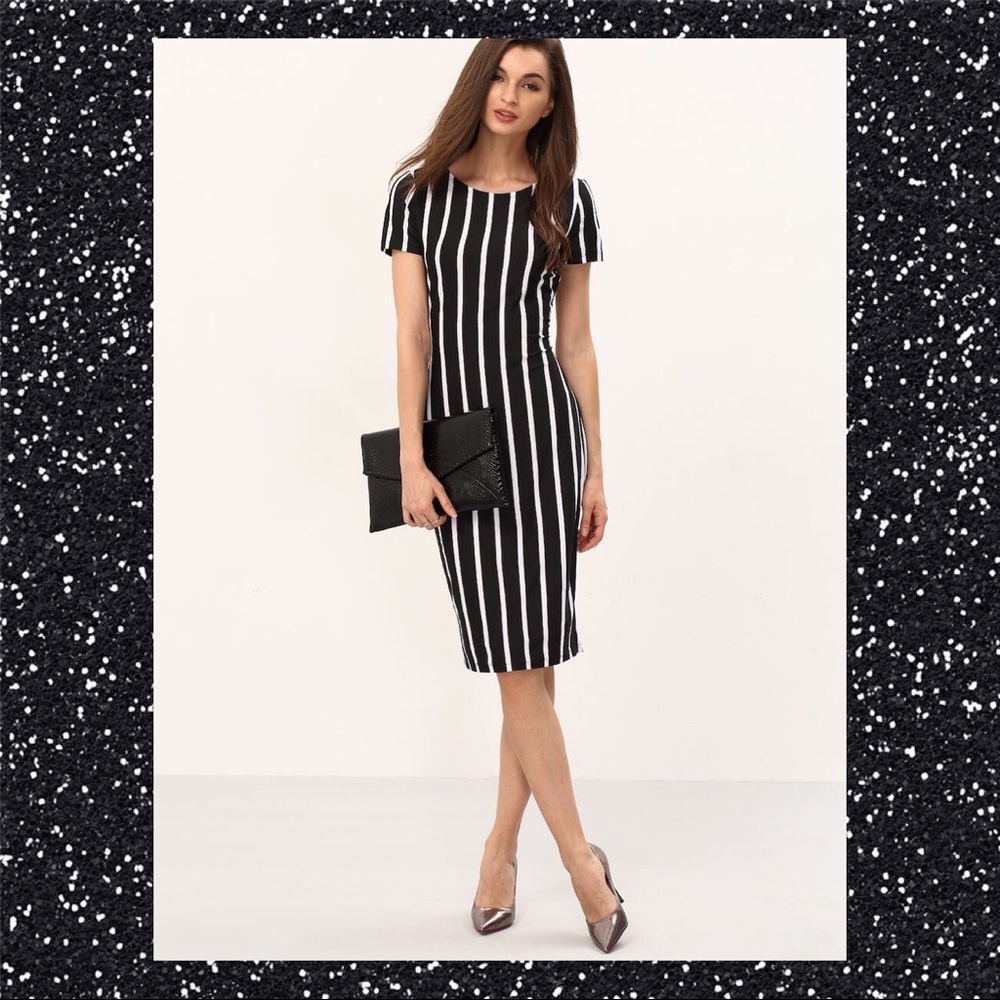 🎊STRIPED KNEE LENGTH SHEATH DRESS SZ S🎊 - Picture 2 of 6